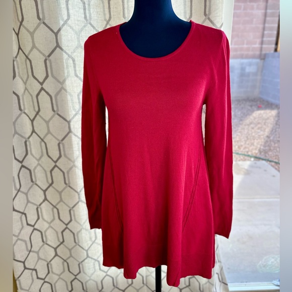 Alfani Red Viscose Wool Blend Swing Crew Neck Sweater w/ Removable Scarf - Picture 5 of 17
